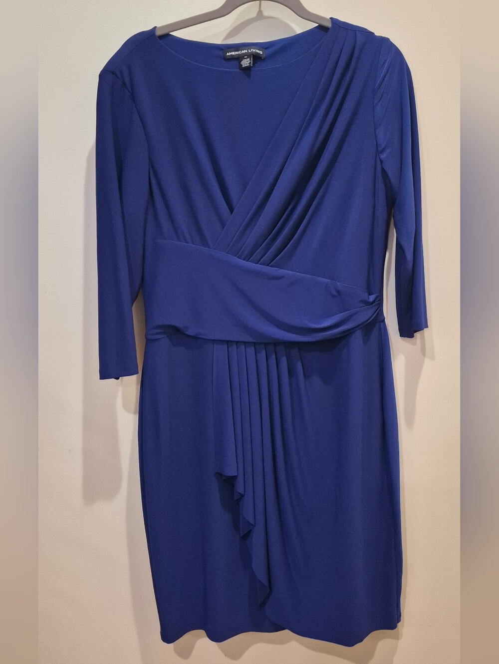 American Living Deep Blue Faux-Wrap Long Sleeve Dress